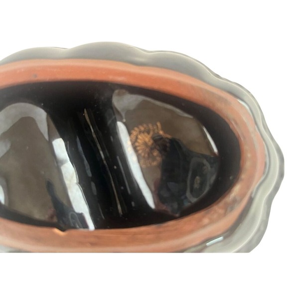 VTG Moriage Black Redware Divided Relish Candy Trinket Dish W/ Dot Flowers Japan - Picture 3 of 4